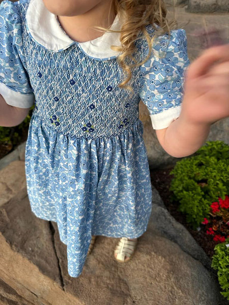Robe smocks "Charlotte" Manches Ballons col claudine à Fleurs