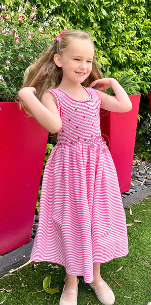 Robe smocks "Bonbon" Chasuble - Rayures roses Horizontales