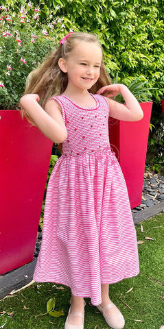 Robe smocks "Bonbon" Chasuble - Rayures roses Horizontales