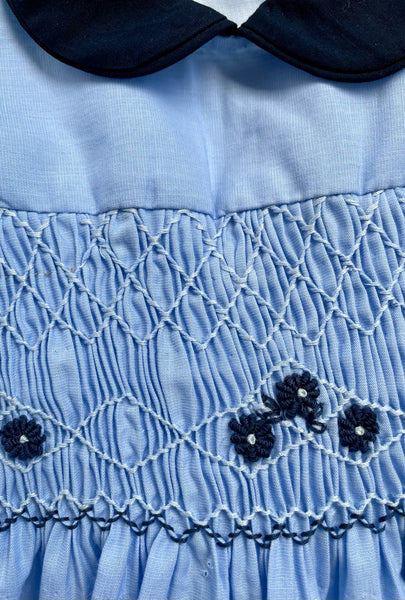 Robe smocks Manches Ballons Bleu ciel Col Marine