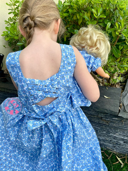 Pinafore Smocked dress PISO - Blue Flowers