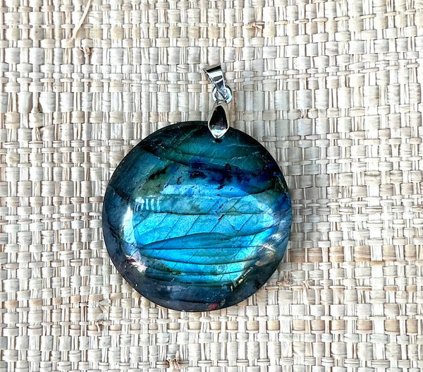 Pendentif Labradorite - Pierre Plate ronde