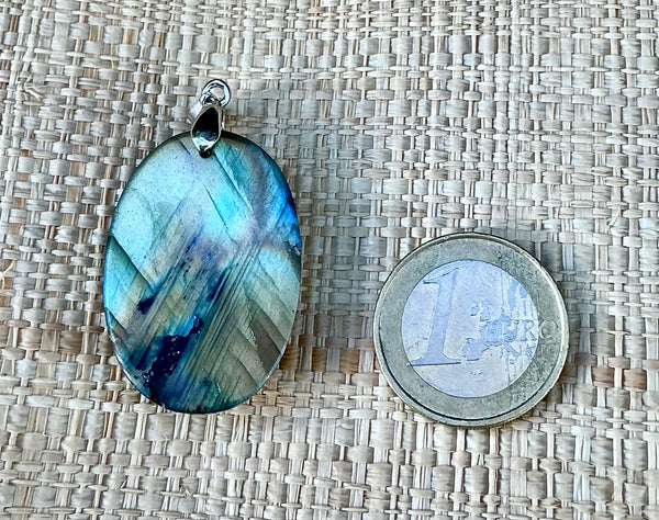 Pendentif Labradorite - Pierre Plate ovale