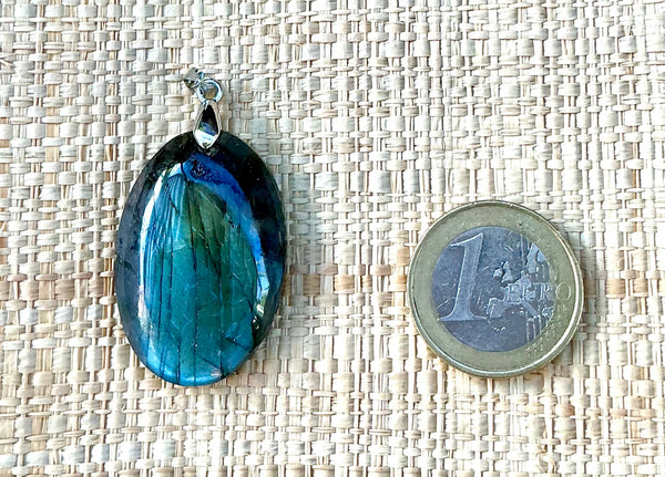 Pendentif Labradorite - Pierre Plate ovale