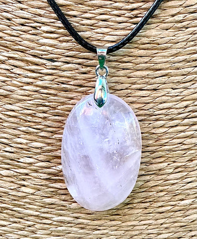 Pendentif Quartz Rose - Pierre Plate ovale