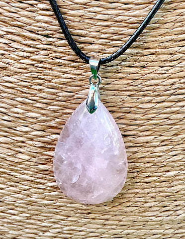 Pendentif Quartz Rose - Pierre Plate goutte d’eau