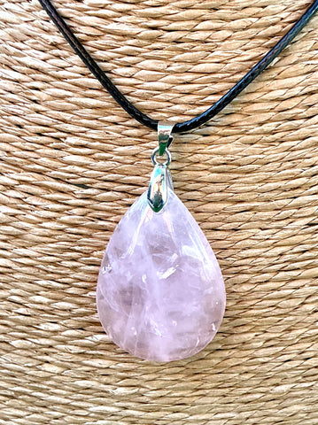Pendentif Quartz Rose - Pierre Plate goutte d’eau