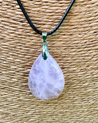 Pendentif Quartz Rose - Pierre Plate goutte d’eau
