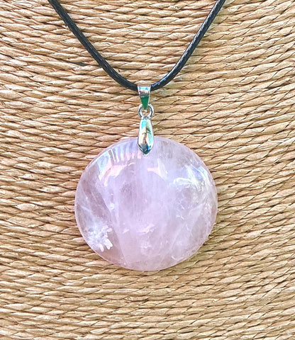 Pendentif Quartz Rose - Pierre Plate ronde