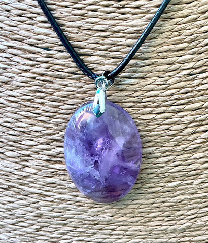 Pendentif Améthyste - Pierre Plate ovale