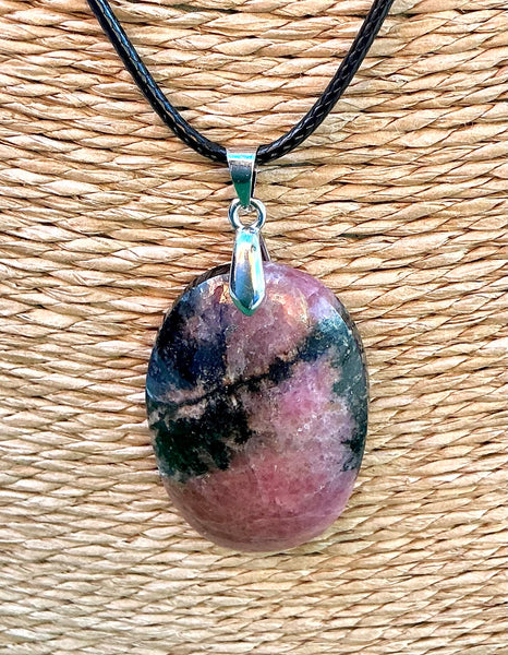 Pendentif Rhodonite - Pierre Plate ovale