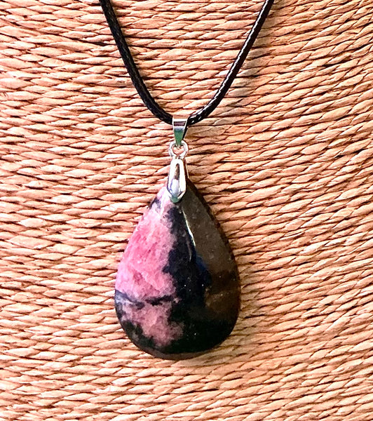Pendentif Rhodonite - Pierre Plate forme goutte