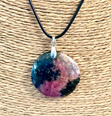 Pendentif Rhodonite - Pierre Plate forme ronde