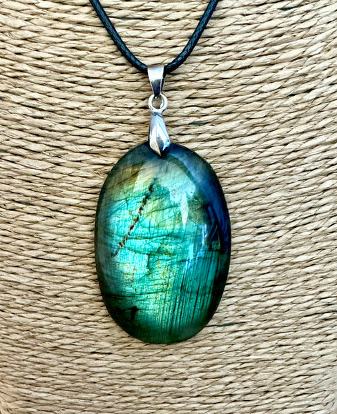 Pendentif Labradorite - Pierre Plate ovale