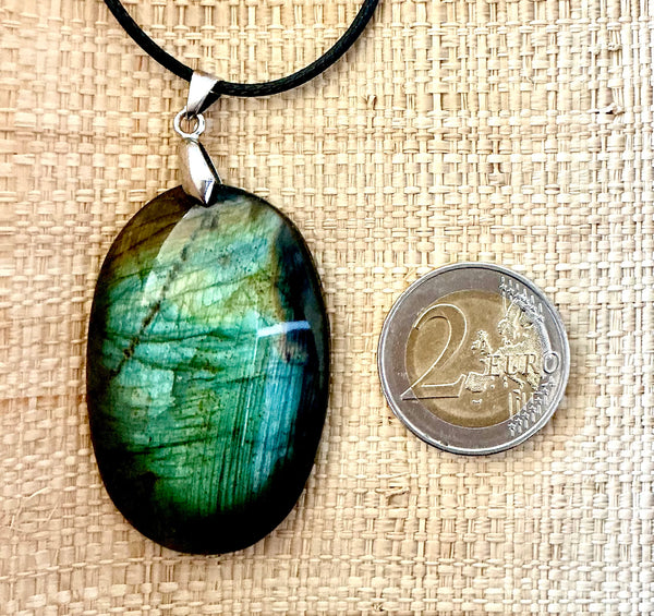 Pendentif Labradorite - Pierre Plate ovale