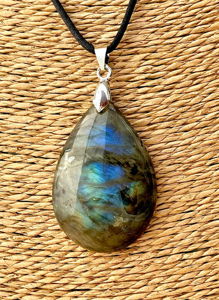 Pendentif Labradorite - Pierre Plate goutte d’eau