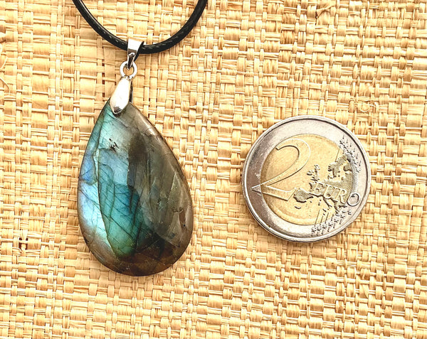 Pendentif Labradorite - Pierre Plate goutte d’eau