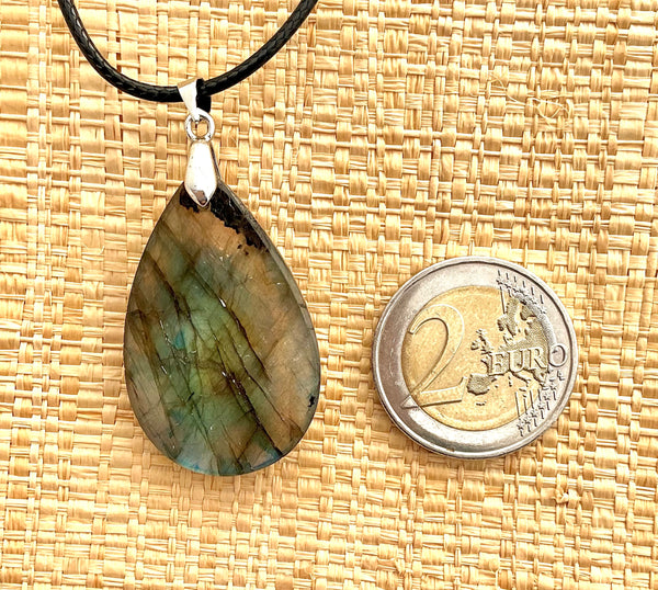 Pendentif Labradorite - Pierre Plate goutte d’eau