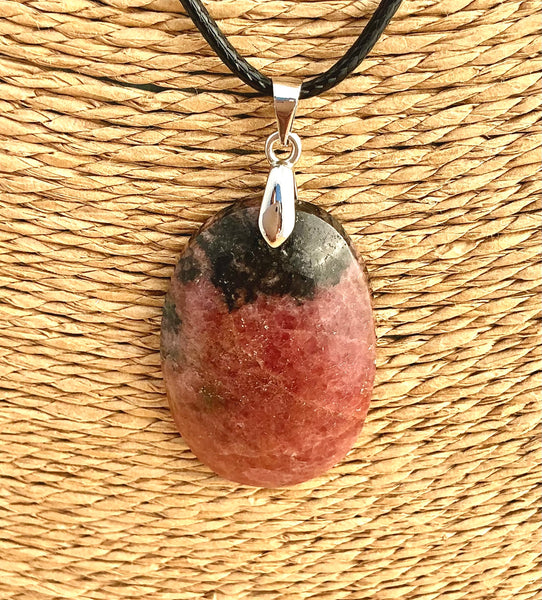 Pendentif Rhodonite - Pierre Plate ovale