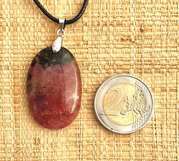 Pendentif Rhodonite - Pierre Plate ovale