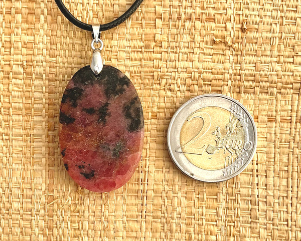 Pendentif Rhodonite - Pierre Plate ovale