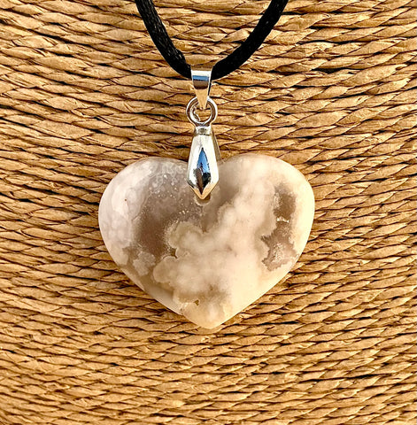 Pendentif Agate - Pierre Plate en forme de cœur