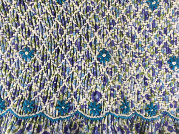 Robe smocks « Anémone » Manches Ballons col Claudine à fleurs