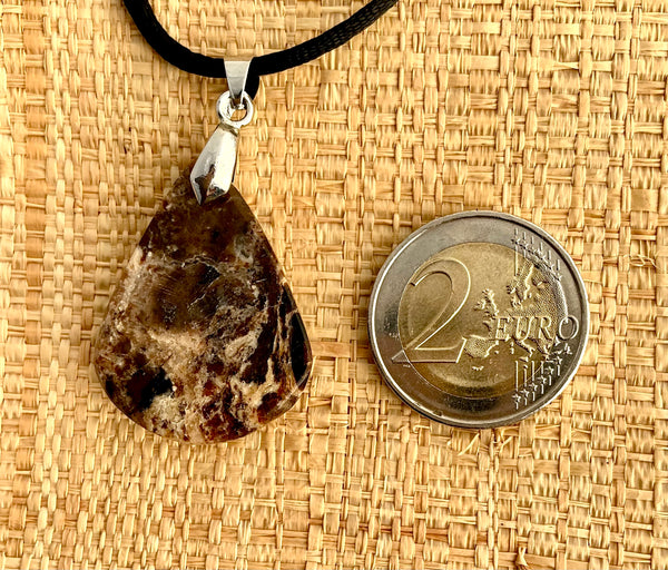 Pendentif Opale Noire - Pierre Plate Goutte