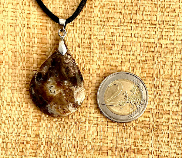 Pendentif Opale Noire - Pierre Plate Goutte