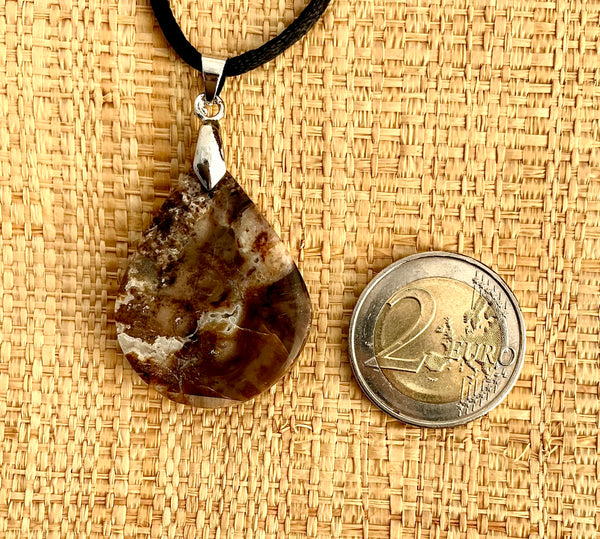 Pendentif Opale Noire - Pierre Plate Goutte