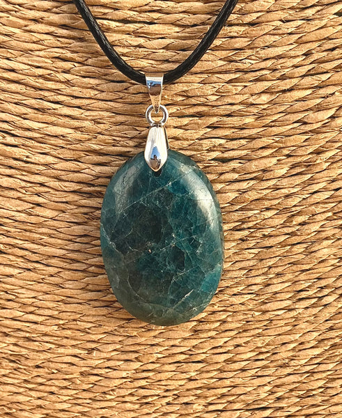 Pendentif Apatite Bleue - Pierre Plate en forme ovale
