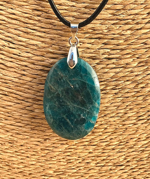 Pendentif Apatite Bleue - Pierre Plate en forme ovale