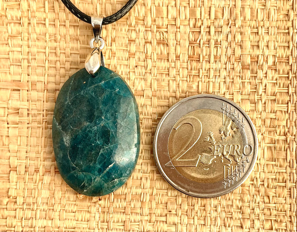 Pendentif Apatite Bleue - Pierre Plate en forme ovale