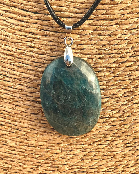 Pendentif Apatite Bleue - Pierre Plate en forme ovale