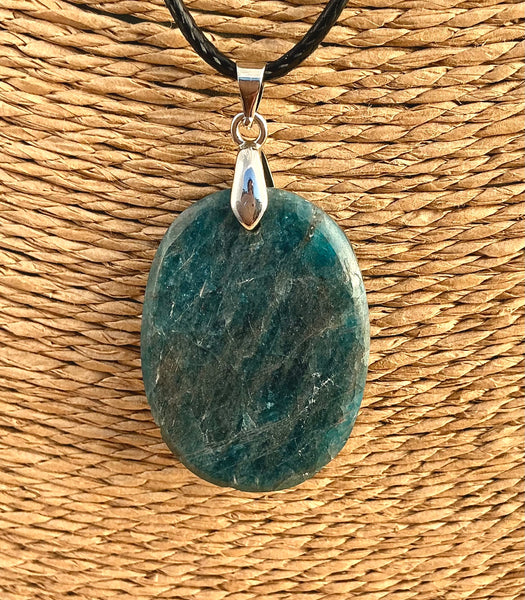 Pendentif Apatite Bleue - Pierre Plate en forme ovale