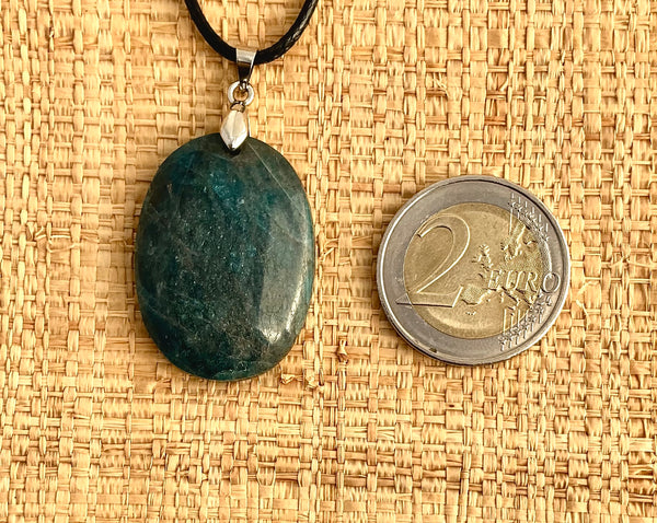 Pendentif Apatite Bleue - Pierre Plate en forme ovale