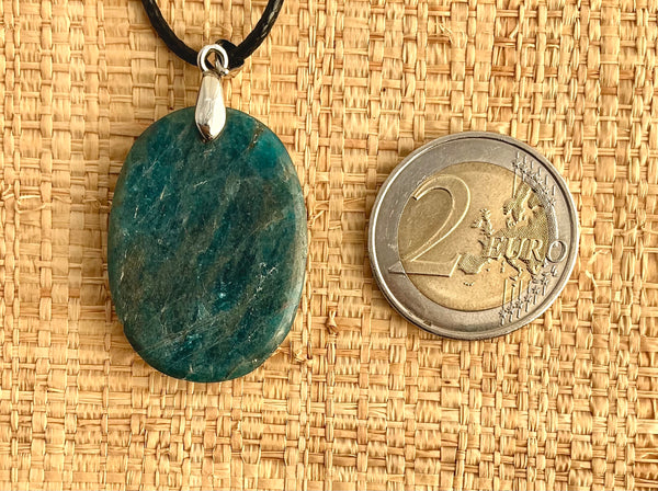Pendentif Apatite Bleue - Pierre Plate en forme ovale