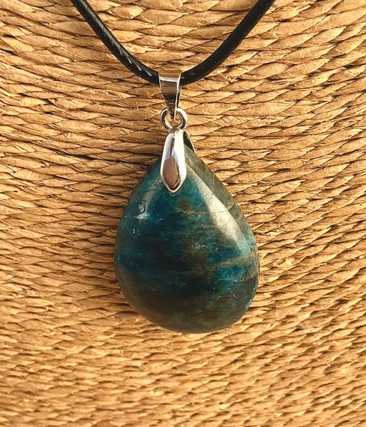 Pendentif Apatite Bleue - Pierre Plate en forme de goutte