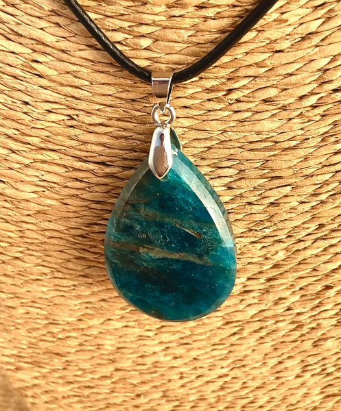 Pendentif Apatite Bleue - Pierre Plate en forme de goutte