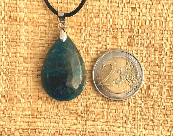 Pendentif Apatite Bleue - Pierre Plate en forme de goutte