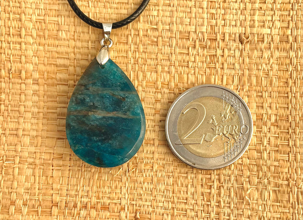 Pendentif Apatite Bleue - Pierre Plate en forme de goutte
