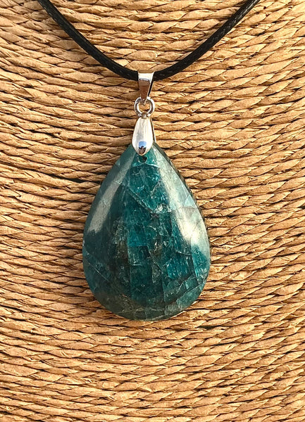 Pendentif Apatite Bleue - Pierre Plate en forme de goutte