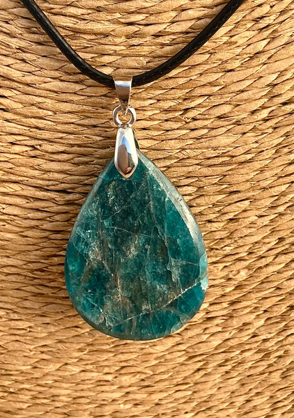 Pendentif Apatite Bleue - Pierre Plate en forme de goutte