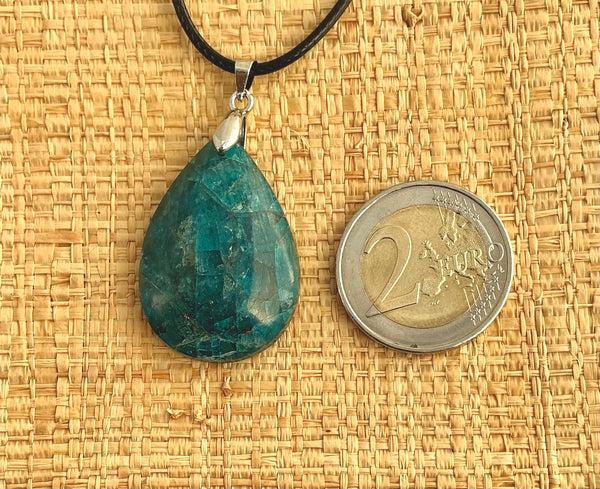 Pendentif Apatite Bleue - Pierre Plate en forme de goutte