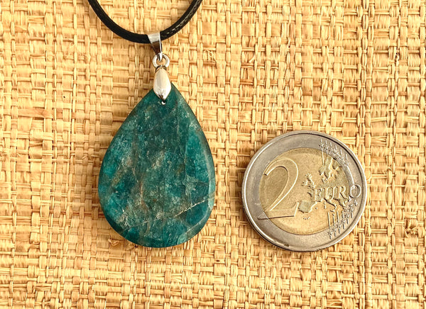 Pendentif Apatite Bleue - Pierre Plate en forme de goutte