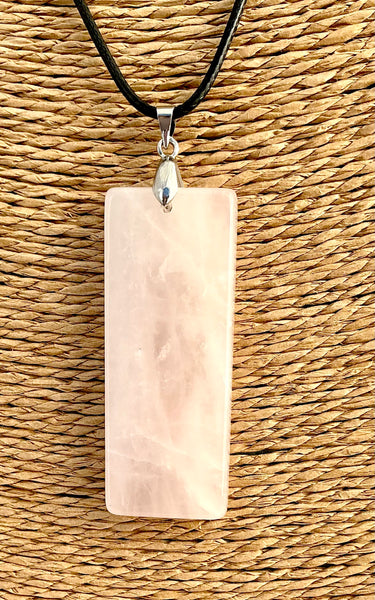 Pendentif Quartz Rose - Pierre Plate forme rectangulaire