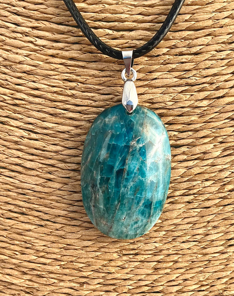 Pendentif Apatite Bleue - Pierre Plate en forme ovale