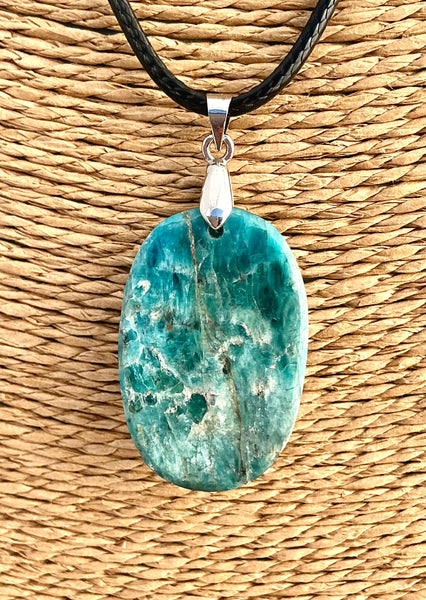 Pendentif Apatite Bleue - Pierre Plate en forme ovale