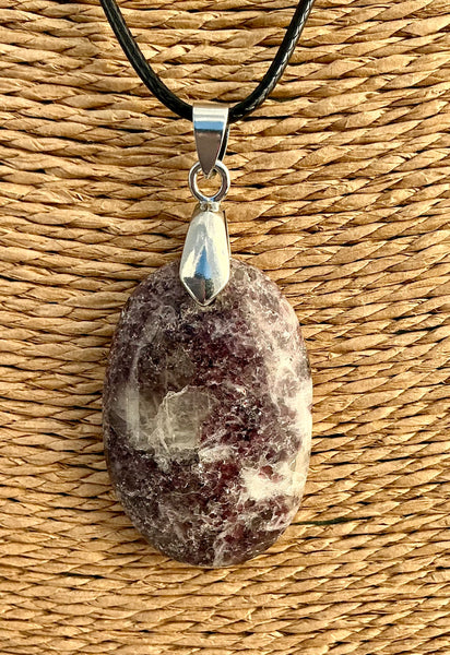 Pendentif Lepidolite - Pierre Plate forme ovale