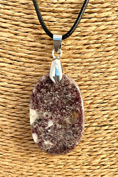 Pendentif Lepidolite - Pierre Plate forme ovale